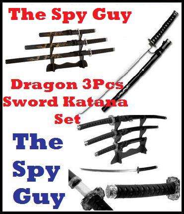 Dragon Samurai 3 Piece Set Display Swords Steel STD Level Swords for Training and Displaying