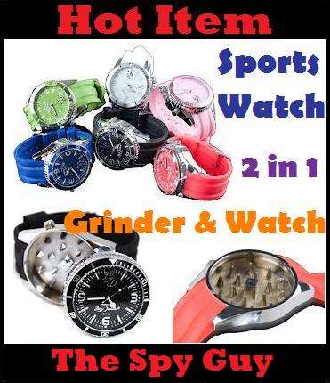 Grinder Sports Watch 2in1 A Watch with Herb Grinder Sporty Watches for Herb Smokers Tobacco Casing