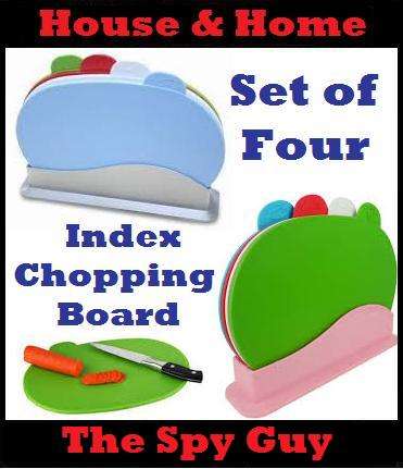 Index Chopping Board set of 4 Categorization System Fish Bread Chicken Fruit Germ Free