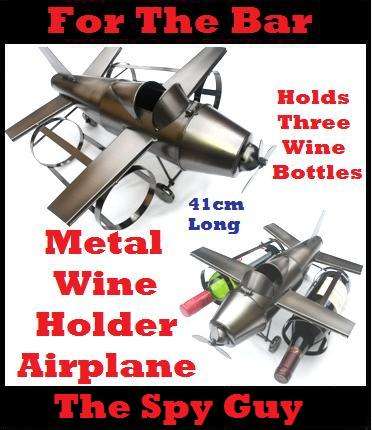 Metal Wine Airplane Holds 3 Wine Bottles All Metal Made 41cm Long for Any Home Bar Pub