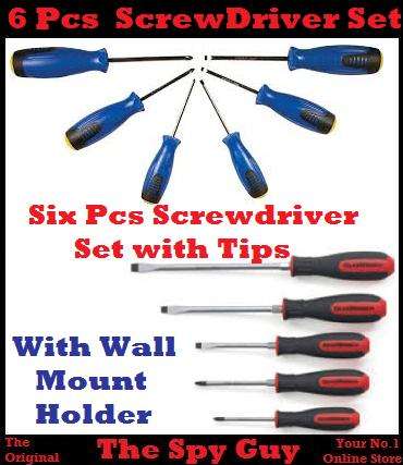 Screwdriver 6pcs Set with Wall Mount and Holding Tips in assorted Colours