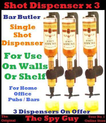 Bar Butler x3 Single Shot Dispenser for use on Shelf or Wall Alcohol Not Included for Pub Bars