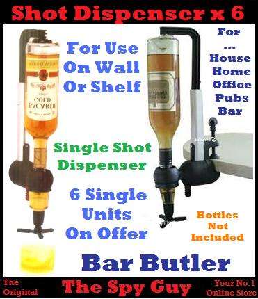 Bar Butler x6 Single Shot Dispenser for use on Shelf or Wall Alcohol Not Included for Pub Bars