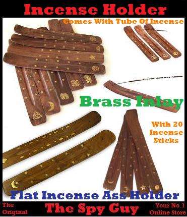 Flat Incense Brass Inlay Stick Holder x1 with Tube of 20 Burning Incense Sticks Catches Ash