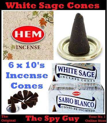 HEM White Sage Cones 6 x Box of 10s Burning Incense Cones Cleansing Protecting Connecting