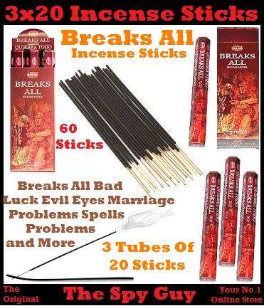 3 Tubes BREAKS ALL Incense Sticks 20 Incense Sticks per Tube Protecting Cleaning Fragrance
