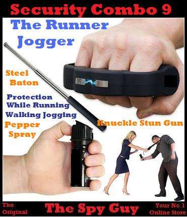 Security Combo 9 The Runner Jogger Walker Knuckle Stun Gun Pepper Spray Steel Baton