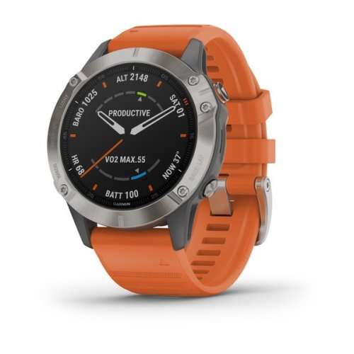 Garmin Fenix 6 - Pro/ Sapphire Edition - Titanium/ Ember Orange Band | Premium Multisport GPS Watch