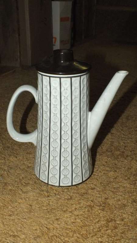 Ceramano - Vintage Ceramano White Coffee Pot Dark Brown Lid - West Germany