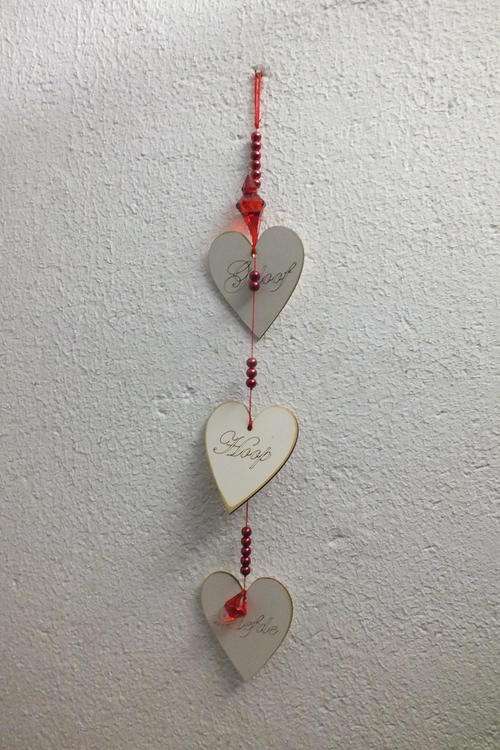3x Hanging Hearts - Geloof, Hoop en Liefde