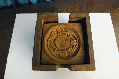 Square Wooden Carved Coasters in Wooden Carved Box