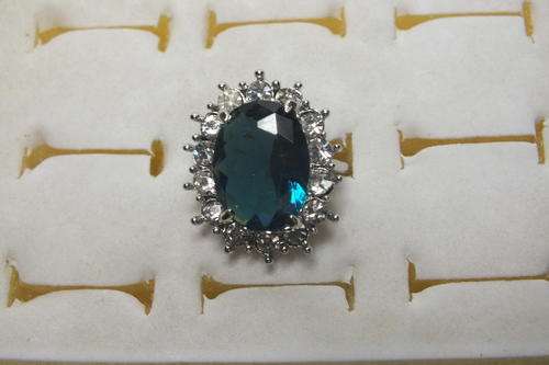 Silver Alloy Simulated Sapphire Ladies Ring Size 18mm
