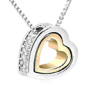 Double Silver & Gold Heart Pendant made with Swarovski Elements