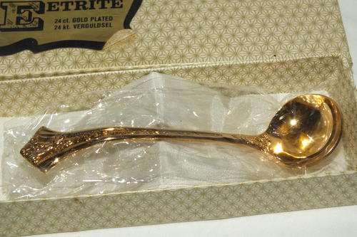 Eetrite 24 Ct Gold Plated Fleur Sugar Spoon - length 12cm