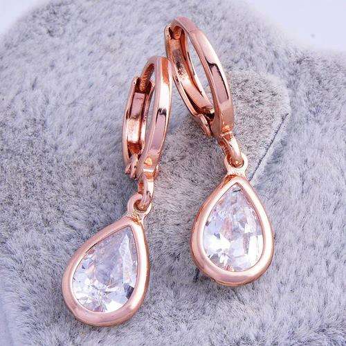 31mm Rose Gold Filled Teardrop Clear Cubic Zirconia Dangle Earrings H0345 (K4458)