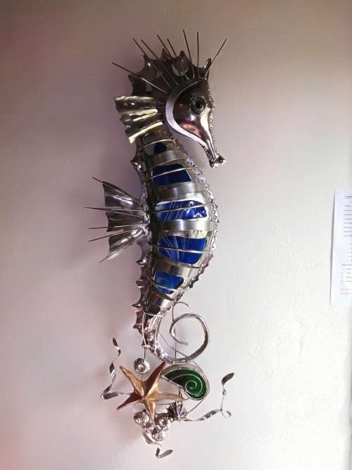 Beautiful Seahorse Wall Art with Back Lighting made from Stainless Steel