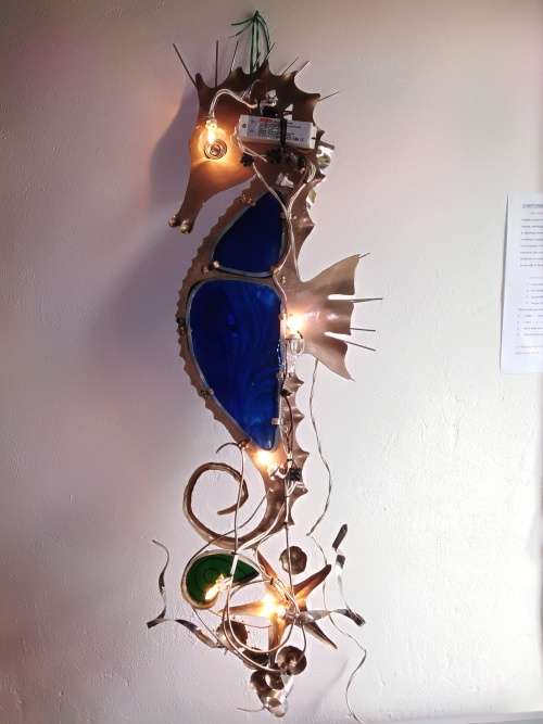 Beautiful Seahorse Wall Art with Back Lighting made from Stainless Steel