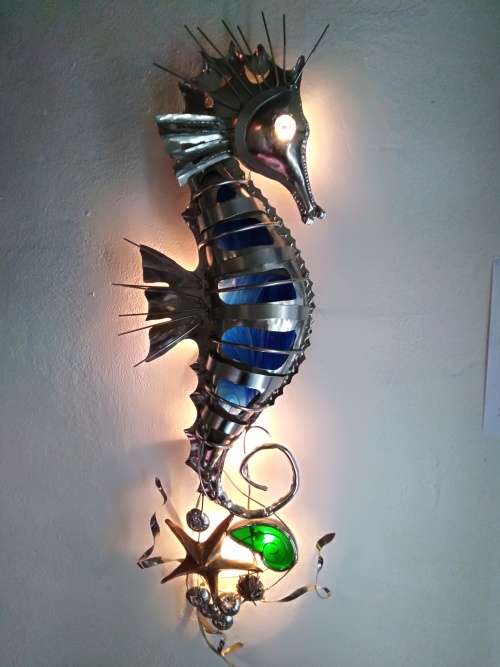 Beautiful Seahorse Wall Art with Back Lighting made from Stainless Steel