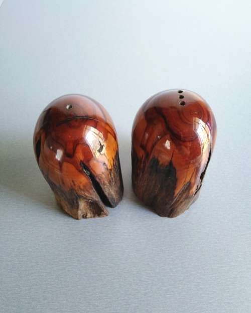 Olive Wood Salt and Pepper Shackers + Salad Servers made of Bone in excellent Condition