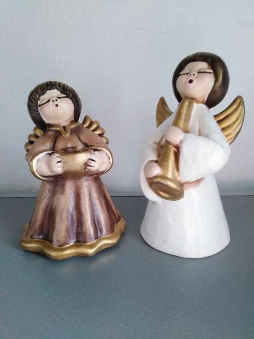 2 Original Ceramic `Bolzano Angels` made in Tyrol Italy (1 with Music Box playing Silent Night)