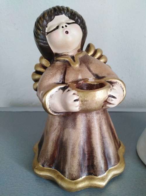 2 Original Ceramic `Bolzano Angels` made in Tyrol Italy (1 with Music Box playing Silent Night)