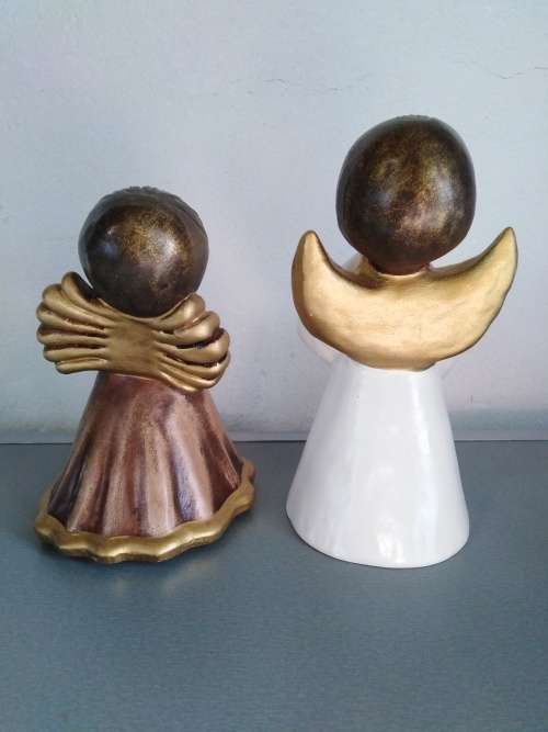 2 Original Ceramic `Bolzano Angels` made in Tyrol Italy (1 with Music Box playing Silent Night)