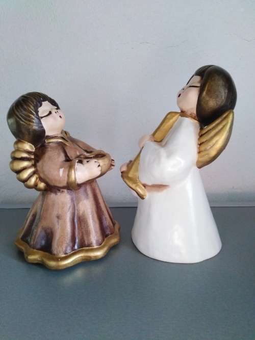 2 Original Ceramic `Bolzano Angels` made in Tyrol Italy (1 with Music Box playing Silent Night)