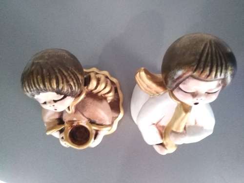 2 Original Ceramic `Bolzano Angels` made in Tyrol Italy (1 with Music Box playing Silent Night)