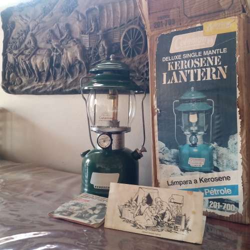 Green Coleman 201 Lamp with Box and Instructions