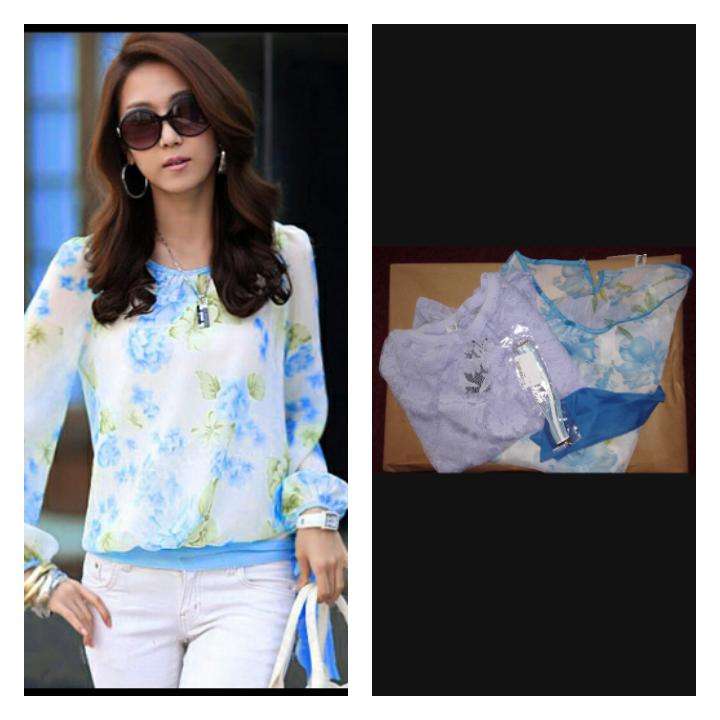 Combo ladies chiffon long sleeve blue top.
