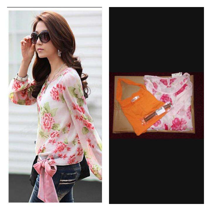 Combo ladies chiffon long sleeve pinkish red top.