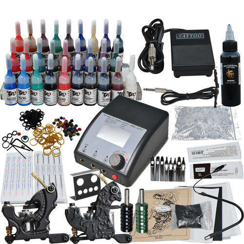 Tattoo Kit 2 Machines High Qualtiy Power Supply 28 Color Inks Needles SetD225