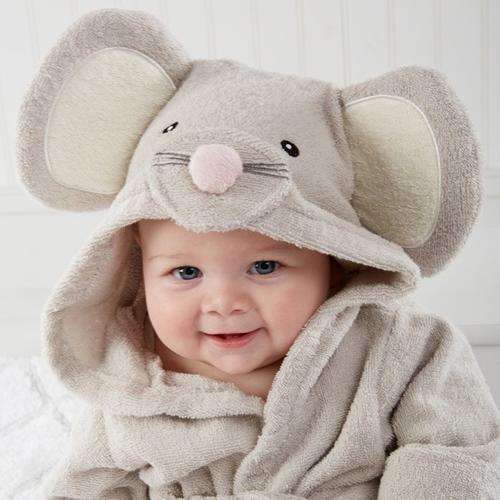 SPECIAL!!! Lovely Baby Hooded Towel Wrap / Bath Robe - Grey Mouse