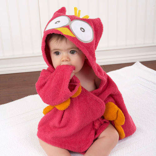 Lovely Baby Hooded Towel Wrap / Bath Robe - Pink Owl