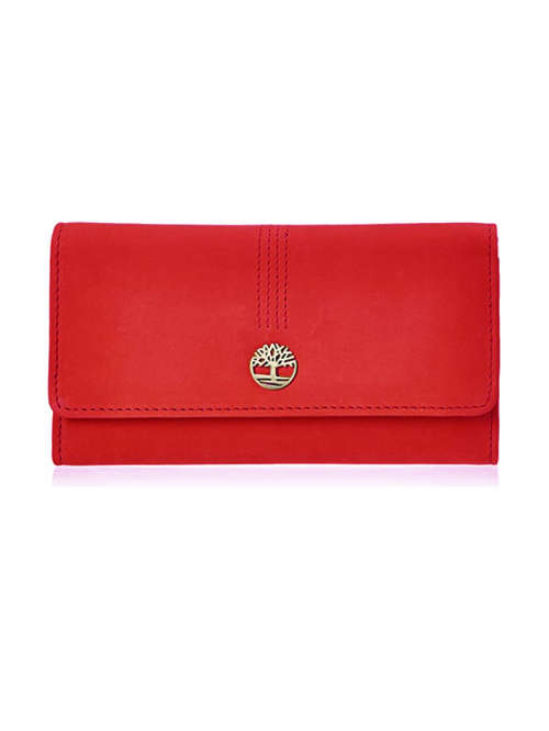 Timberland Leather Flap Wallet Clutch Organizer Cherry