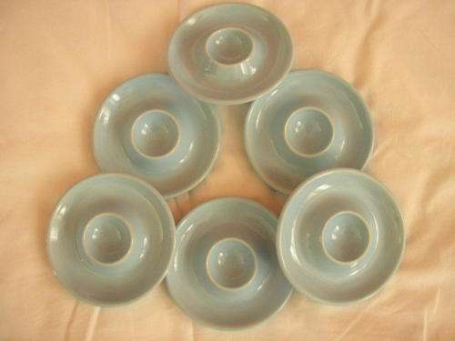 SIX RETRO DUCK BLUE CERAMIC EGG CUPS