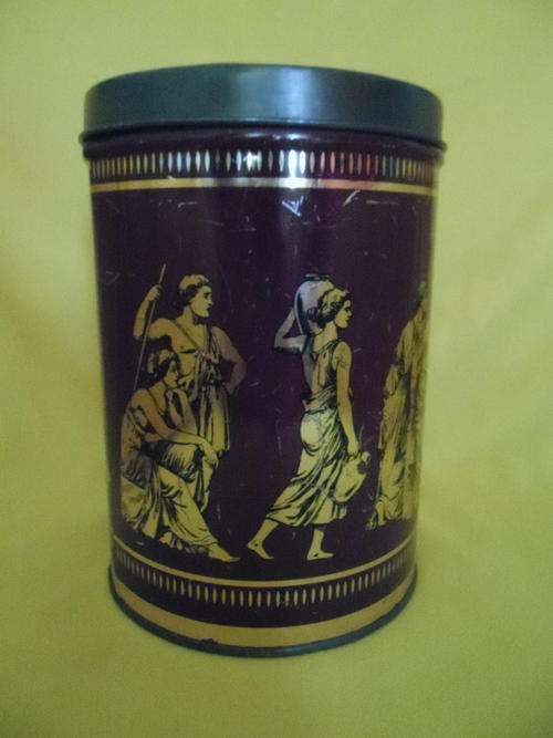 VINTAGE WINE RED GILT GREEK MOTIF TIN