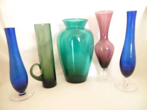 Five different & beautiful glass vases, REDUCED R30.00
