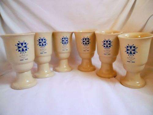 SIX HUGUENOT CROSS STONEWARE WINE GOBLETS