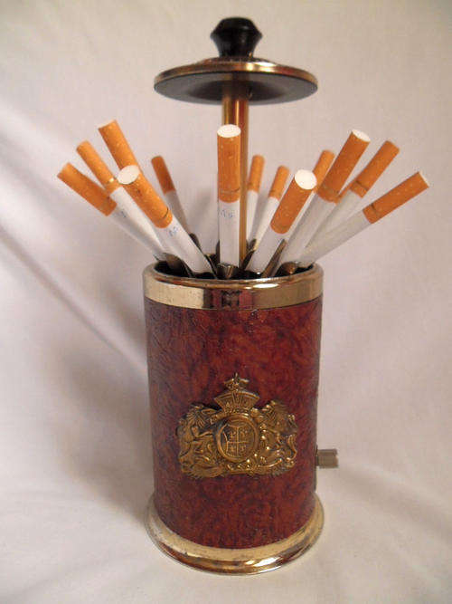 VERY RARE FRENCH *S SPER BIJOU* MECHANICAL METAL & LEATHER CIGARETTE DISPENSER