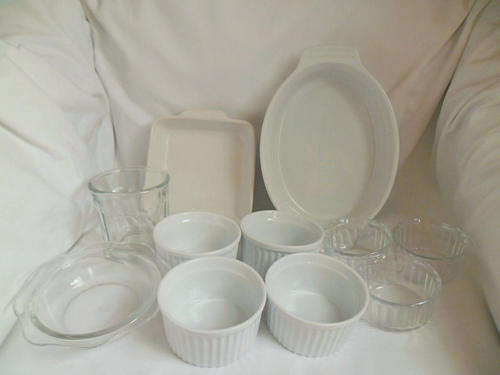ELEVEN ITEMS OF OVEN DISHES, VIV & ARCUISINE RAMEKINS, CASSEROLES & LUMINARC JAM WORKING GLASS