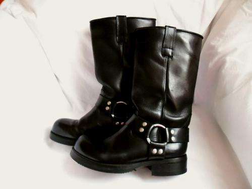 AFRIKAKORPS WEHRMACHT MILITARY ARMY BIKER MOTORCYCLE BLACK LEATHER JACK BOOTS, SIZE 7