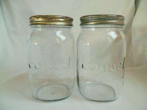 TWO VINTAGE CONSOL JARS PLUS TWO NEW SCREW RINGS, BOTH FOR ONE BID!