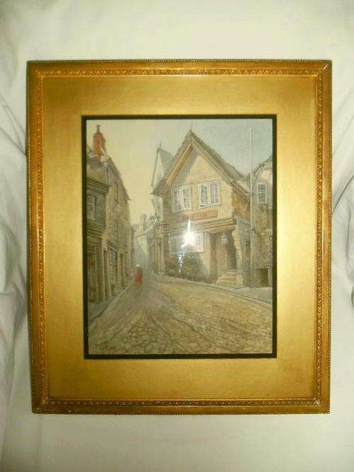 ANTIQUE 1912 ORIGINAL *FOWEY - SHIP INN* SIGNED PAINTING BY A. HOMEYER DUNN