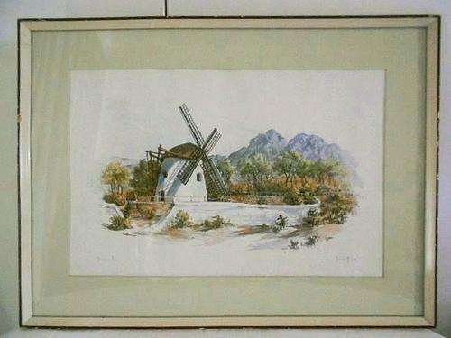 NOW REDUCED BY 50 %! NOREEN MC LEOD *MOSTERT'S MILL* WATERCOLOUR PRINT FRAMED BEHIND GLASS