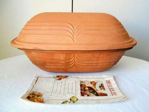 LARGE ORIGINAL GERMAN *ROMERTOPF* TERRACOTTA CLAY BAKING DISH CASSEROLE & INSTRUCTION RECIPE LEAFLET