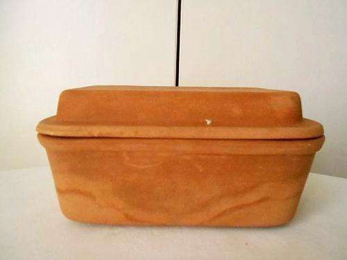 NOW REDUCED BY 50 %! RARE *YOLUNZINN CERAMICS* TERRACOTTA BUTTER DISH GLAZED INTERIOR, JOHANNESBURG