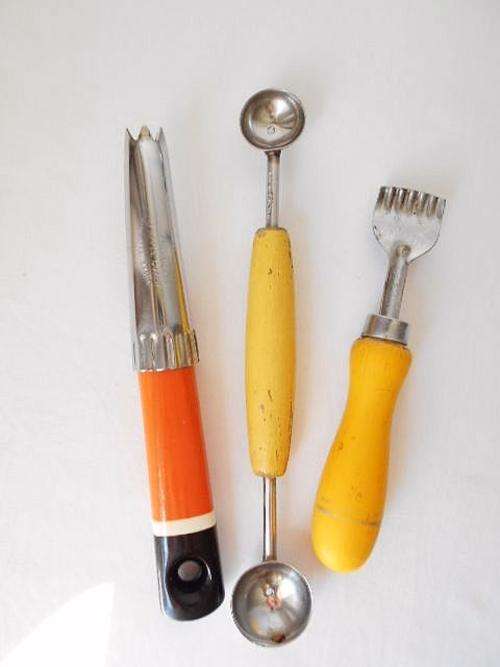 NOW REDUCED BY 50 %! THREE LOVELY VINTAGE WOODEN HANDLED KITCHEN TOOLS