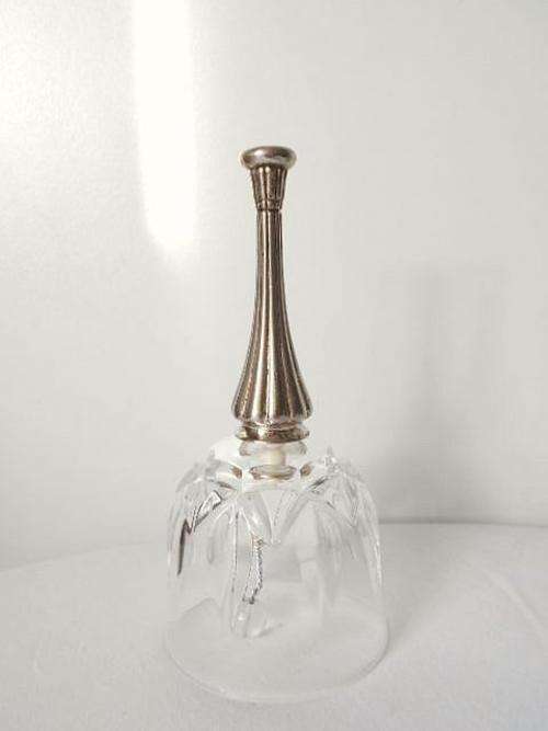 NOW REDUCED BY 50 %! CRYSTAL GLASS BELL WITH SILVER PLATED HANDLE