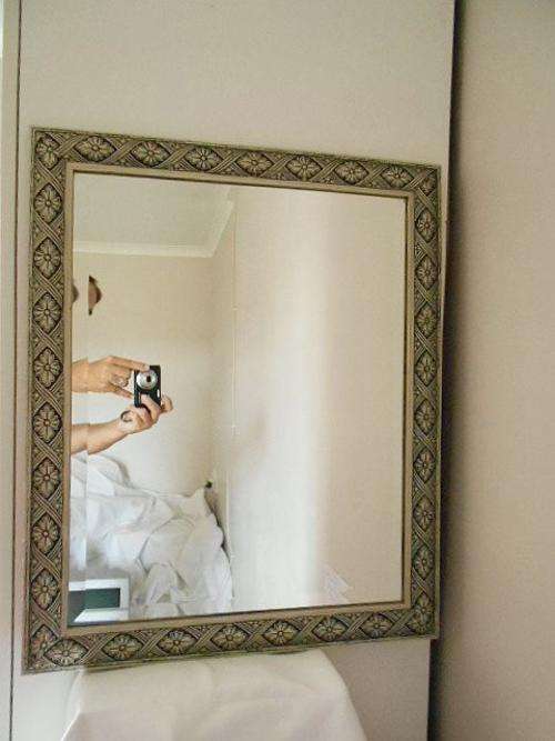 VINTAGE SILVER WOODEN FLORAL CARVED BEVELED MIRROR, EXCELLENT CONDITION!